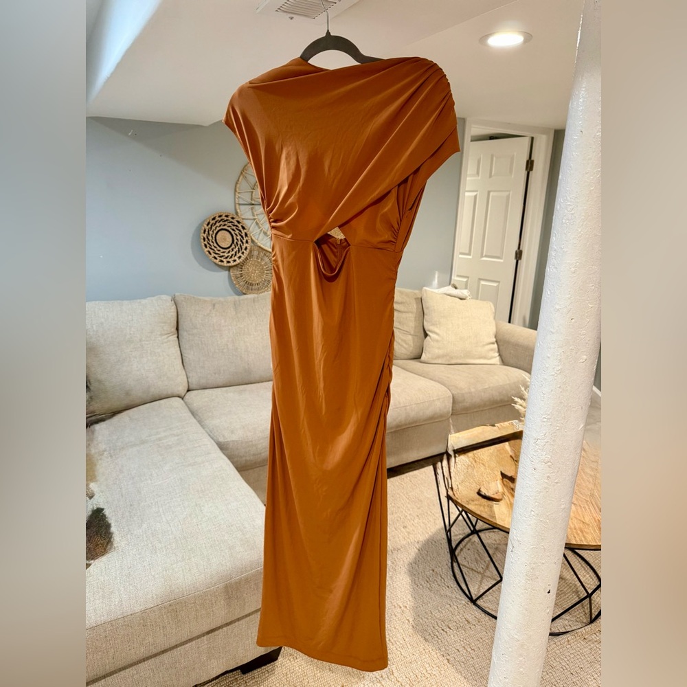 Zara Elegant Orange Evening Gown with cut out